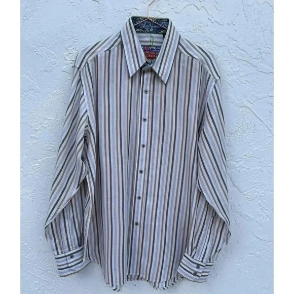 Robert Graham Mens Vertical Stripes Long Sleeve Shirt Multicolor Sz Large - Picture 1 of 14